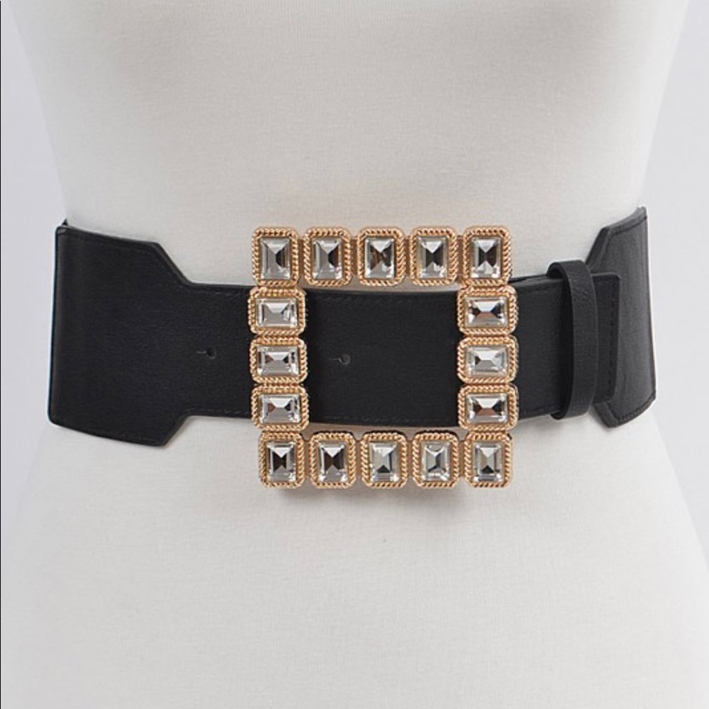 Square Shape Glass Buckle Elastic Belt!